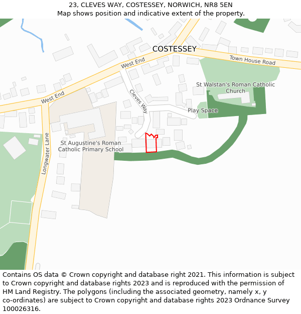 23, CLEVES WAY, COSTESSEY, NORWICH, NR8 5EN: Location map and indicative extent of plot