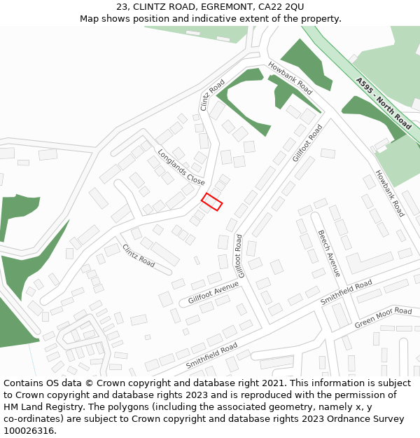 23, CLINTZ ROAD, EGREMONT, CA22 2QU: Location map and indicative extent of plot