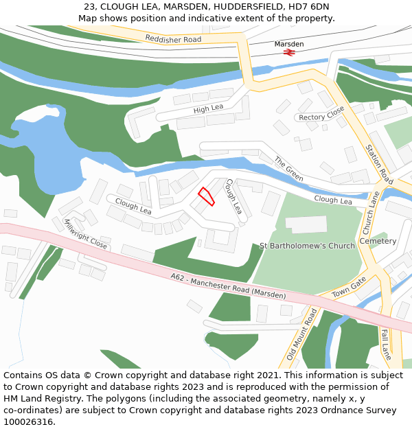 23, CLOUGH LEA, MARSDEN, HUDDERSFIELD, HD7 6DN: Location map and indicative extent of plot