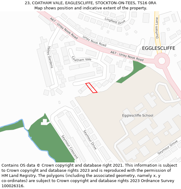 23, COATHAM VALE, EAGLESCLIFFE, STOCKTON-ON-TEES, TS16 0RA: Location map and indicative extent of plot