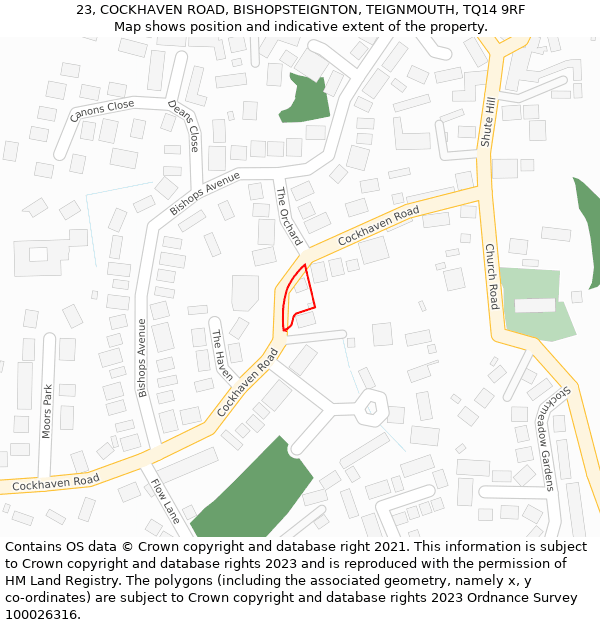 23, COCKHAVEN ROAD, BISHOPSTEIGNTON, TEIGNMOUTH, TQ14 9RF: Location map and indicative extent of plot