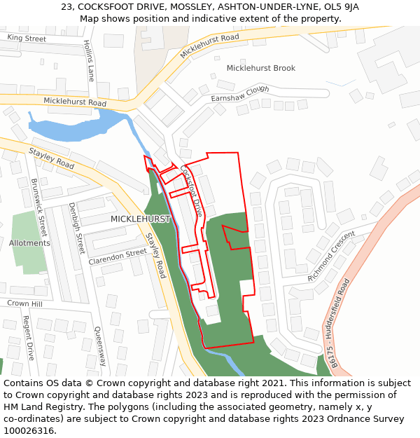 23, COCKSFOOT DRIVE, MOSSLEY, ASHTON-UNDER-LYNE, OL5 9JA: Location map and indicative extent of plot