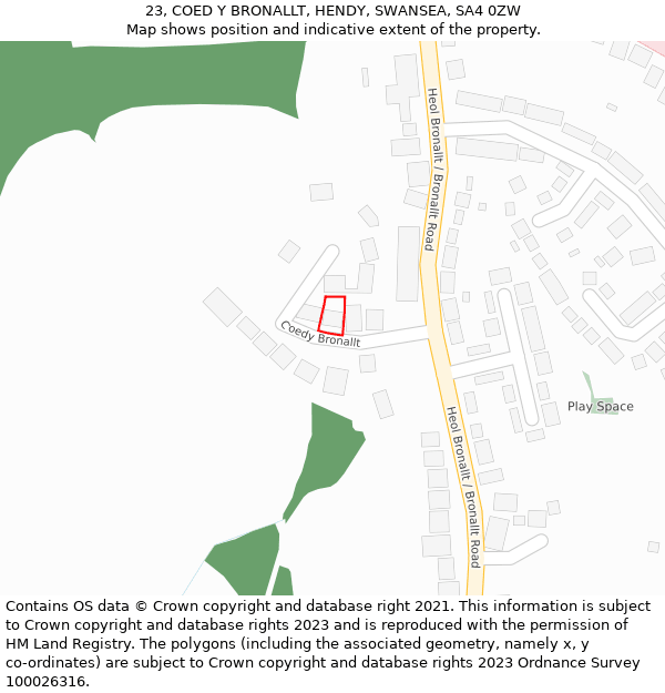 23, COED Y BRONALLT, HENDY, SWANSEA, SA4 0ZW: Location map and indicative extent of plot