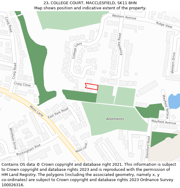 23, COLLEGE COURT, MACCLESFIELD, SK11 8HN: Location map and indicative extent of plot