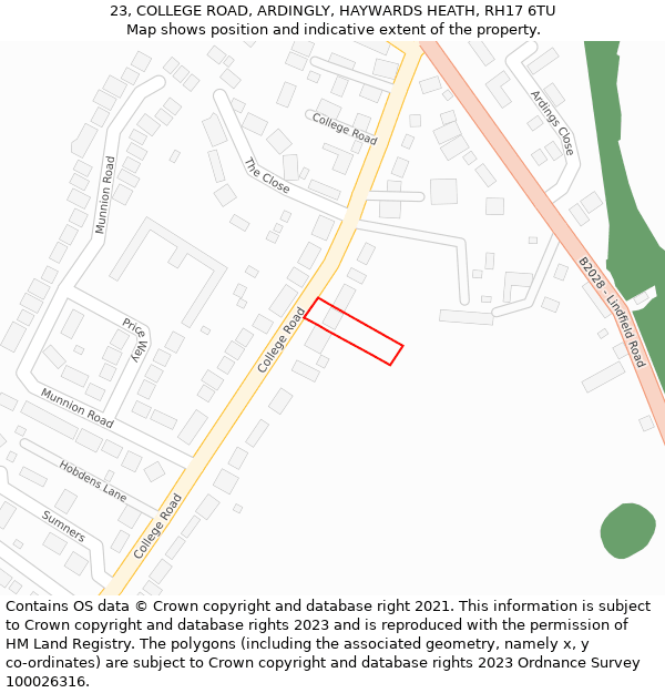 23, COLLEGE ROAD, ARDINGLY, HAYWARDS HEATH, RH17 6TU: Location map and indicative extent of plot