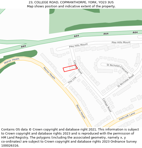 23, COLLEGE ROAD, COPMANTHORPE, YORK, YO23 3US: Location map and indicative extent of plot