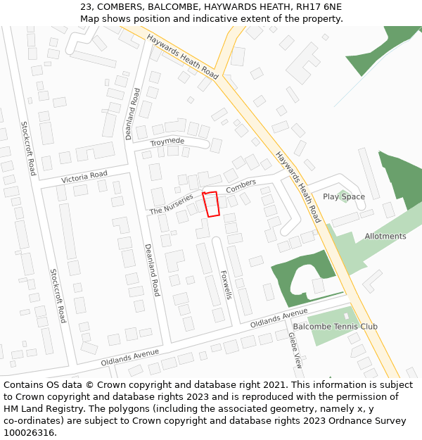 23, COMBERS, BALCOMBE, HAYWARDS HEATH, RH17 6NE: Location map and indicative extent of plot