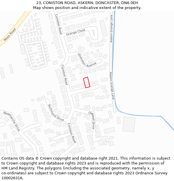 23, CONISTON ROAD, ASKERN, DONCASTER, DN6 0EH: Location map and indicative extent of plot