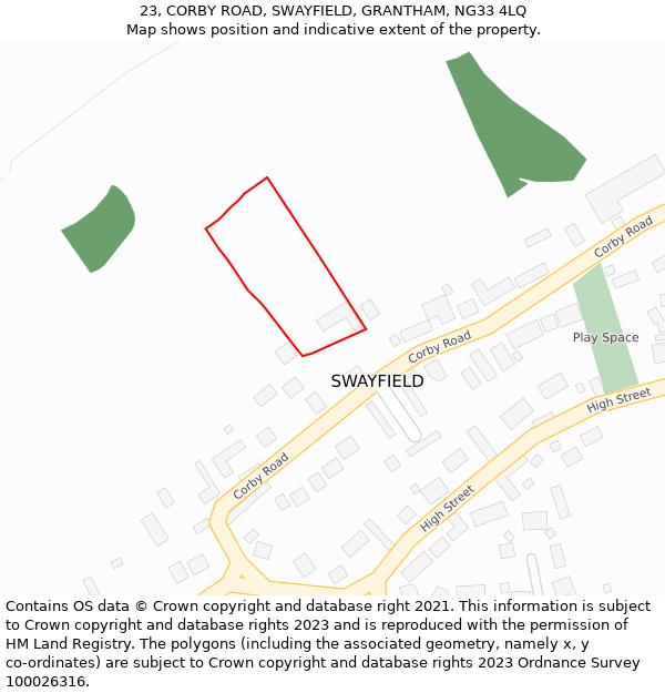 23, CORBY ROAD, SWAYFIELD, GRANTHAM, NG33 4LQ: Location map and indicative extent of plot