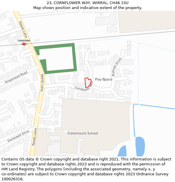 23, CORNFLOWER WAY, WIRRAL, CH46 1SU: Location map and indicative extent of plot