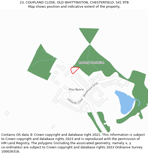 23, COUPLAND CLOSE, OLD WHITTINGTON, CHESTERFIELD, S41 9TB: Location map and indicative extent of plot