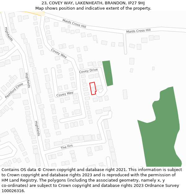 23, COVEY WAY, LAKENHEATH, BRANDON, IP27 9HJ: Location map and indicative extent of plot