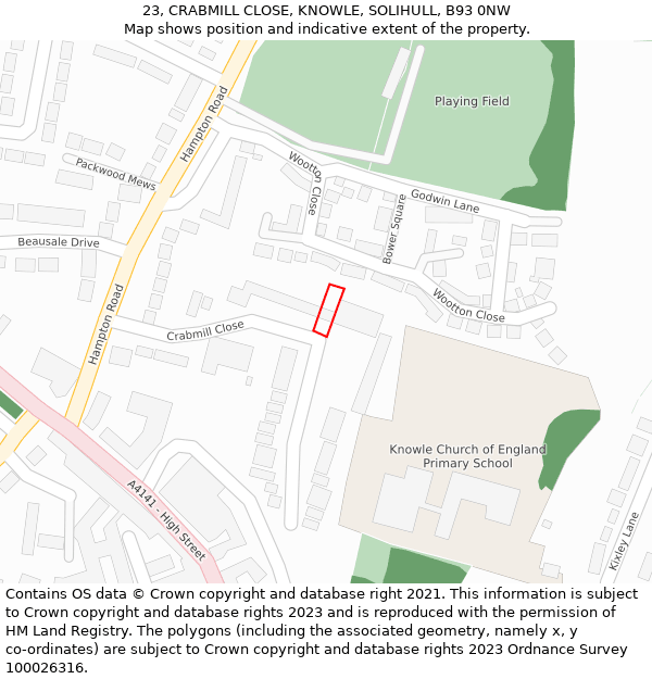 23, CRABMILL CLOSE, KNOWLE, SOLIHULL, B93 0NW: Location map and indicative extent of plot