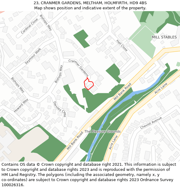 23, CRANMER GARDENS, MELTHAM, HOLMFIRTH, HD9 4BS: Location map and indicative extent of plot