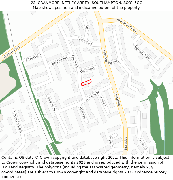 23, CRANMORE, NETLEY ABBEY, SOUTHAMPTON, SO31 5GG: Location map and indicative extent of plot