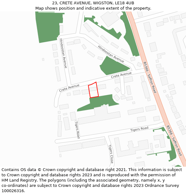 23, CRETE AVENUE, WIGSTON, LE18 4UB: Location map and indicative extent of plot