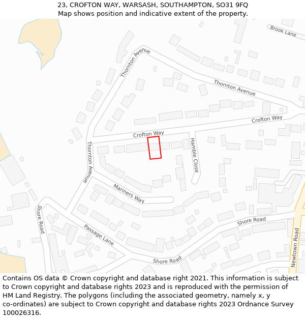 23, CROFTON WAY, WARSASH, SOUTHAMPTON, SO31 9FQ: Location map and indicative extent of plot