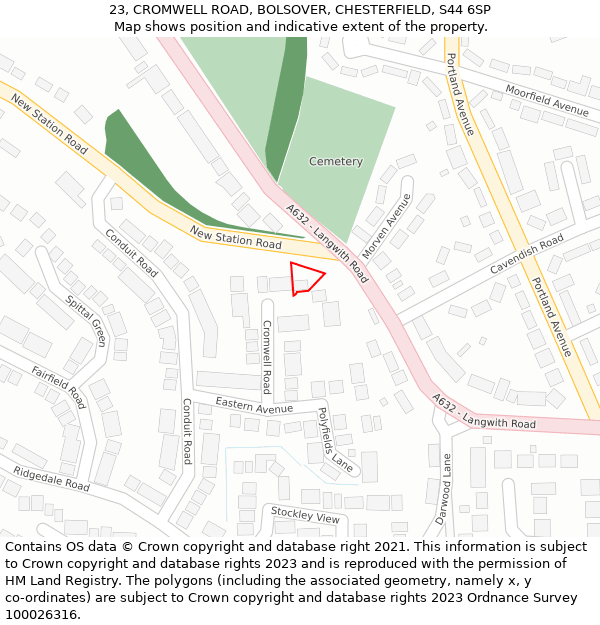 23, CROMWELL ROAD, BOLSOVER, CHESTERFIELD, S44 6SP: Location map and indicative extent of plot