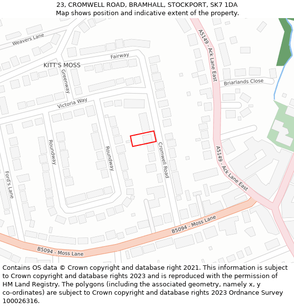 23, CROMWELL ROAD, BRAMHALL, STOCKPORT, SK7 1DA: Location map and indicative extent of plot