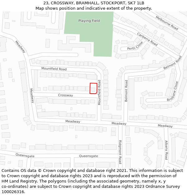 23, CROSSWAY, BRAMHALL, STOCKPORT, SK7 1LB: Location map and indicative extent of plot