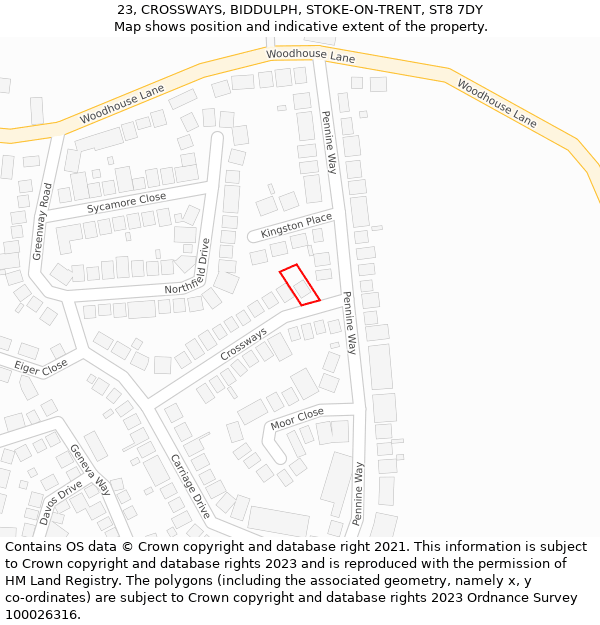 23, CROSSWAYS, BIDDULPH, STOKE-ON-TRENT, ST8 7DY: Location map and indicative extent of plot