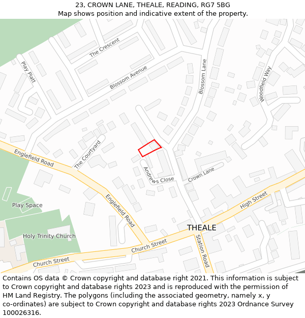 23, CROWN LANE, THEALE, READING, RG7 5BG: Location map and indicative extent of plot