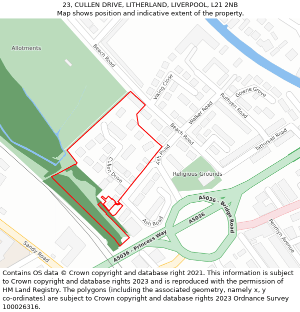 23, CULLEN DRIVE, LITHERLAND, LIVERPOOL, L21 2NB: Location map and indicative extent of plot
