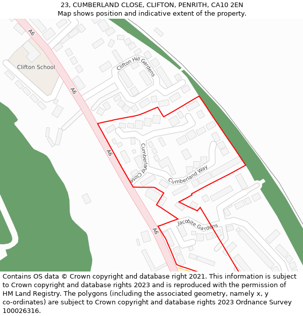 23, CUMBERLAND CLOSE, CLIFTON, PENRITH, CA10 2EN: Location map and indicative extent of plot