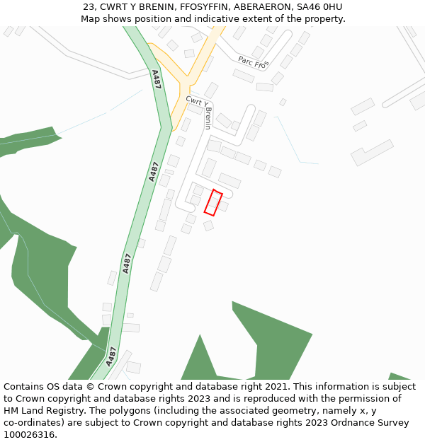 23, CWRT Y BRENIN, FFOSYFFIN, ABERAERON, SA46 0HU: Location map and indicative extent of plot