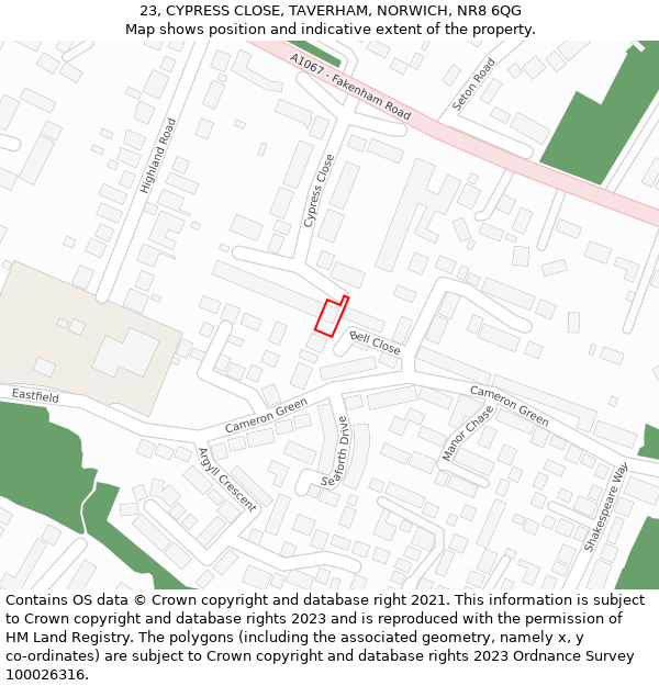 23, CYPRESS CLOSE, TAVERHAM, NORWICH, NR8 6QG: Location map and indicative extent of plot