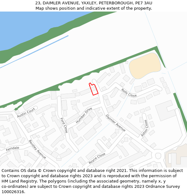 23, DAIMLER AVENUE, YAXLEY, PETERBOROUGH, PE7 3AU: Location map and indicative extent of plot