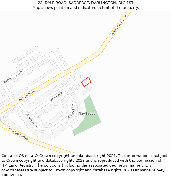 23, DALE ROAD, SADBERGE, DARLINGTON, DL2 1ST: Location map and indicative extent of plot