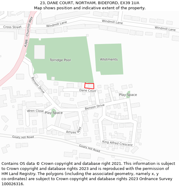 23, DANE COURT, NORTHAM, BIDEFORD, EX39 1UA: Location map and indicative extent of plot