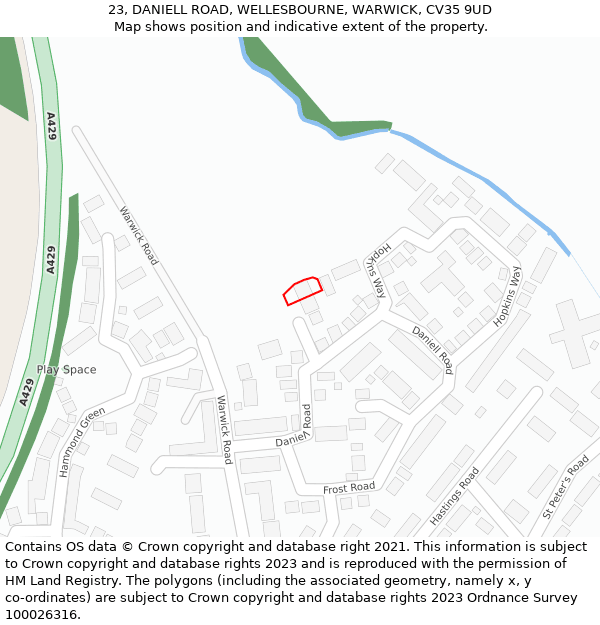 23, DANIELL ROAD, WELLESBOURNE, WARWICK, CV35 9UD: Location map and indicative extent of plot