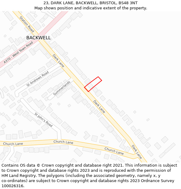 23, DARK LANE, BACKWELL, BRISTOL, BS48 3NT: Location map and indicative extent of plot