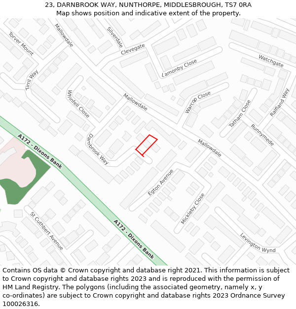 23, DARNBROOK WAY, NUNTHORPE, MIDDLESBROUGH, TS7 0RA: Location map and indicative extent of plot