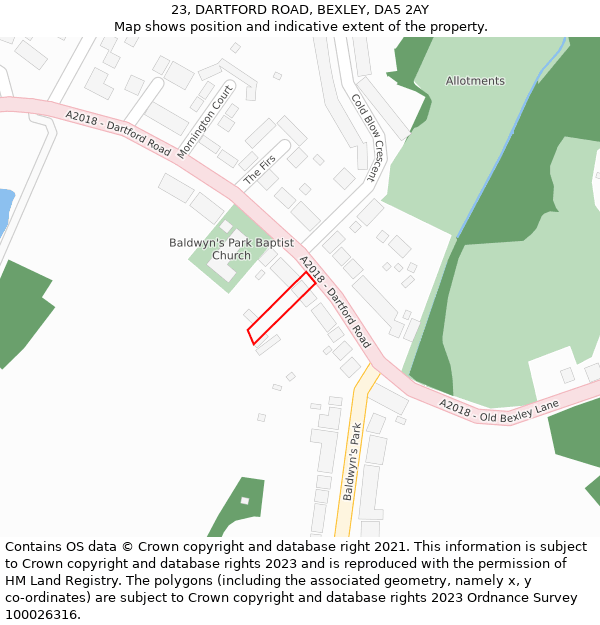 23, DARTFORD ROAD, BEXLEY, DA5 2AY: Location map and indicative extent of plot