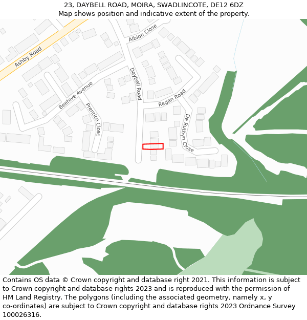 23, DAYBELL ROAD, MOIRA, SWADLINCOTE, DE12 6DZ: Location map and indicative extent of plot