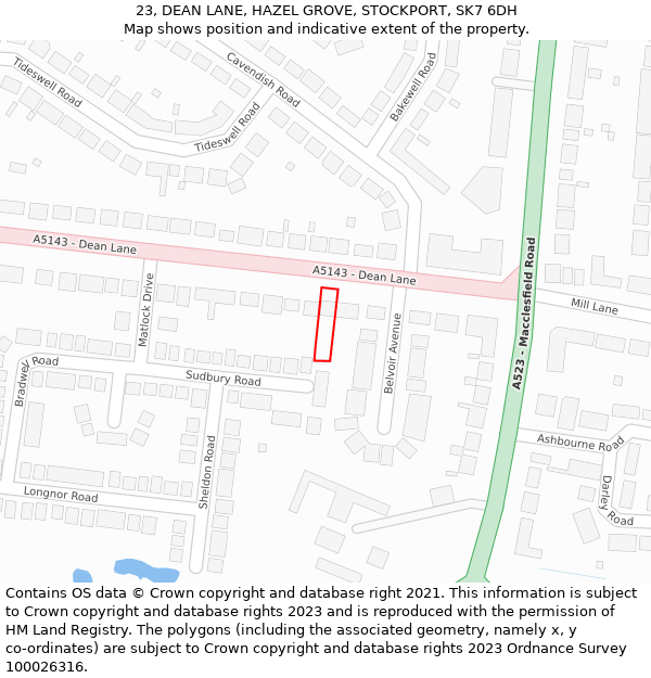 23, DEAN LANE, HAZEL GROVE, STOCKPORT, SK7 6DH: Location map and indicative extent of plot