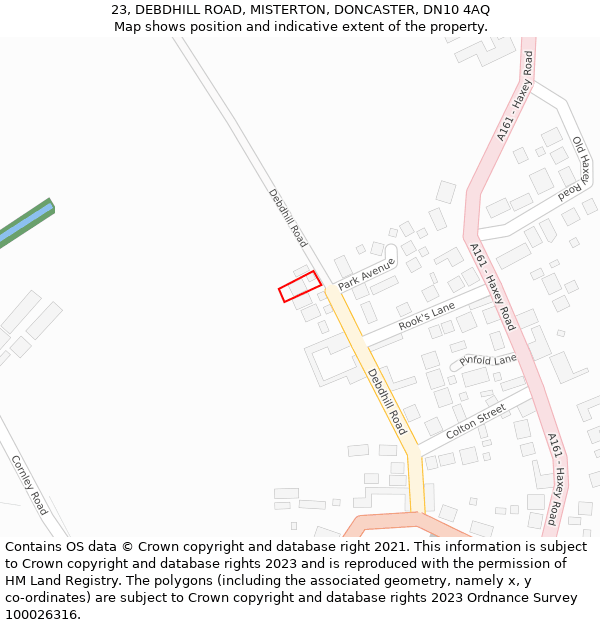 23, DEBDHILL ROAD, MISTERTON, DONCASTER, DN10 4AQ: Location map and indicative extent of plot