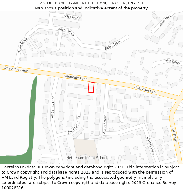 23, DEEPDALE LANE, NETTLEHAM, LINCOLN, LN2 2LT: Location map and indicative extent of plot