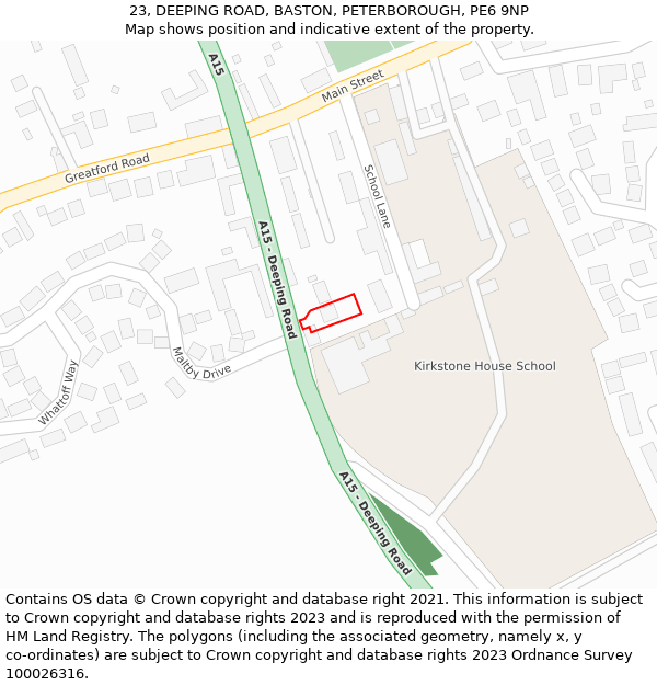 23, DEEPING ROAD, BASTON, PETERBOROUGH, PE6 9NP: Location map and indicative extent of plot