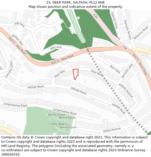 23, DEER PARK, SALTASH, PL12 6HE: Location map and indicative extent of plot