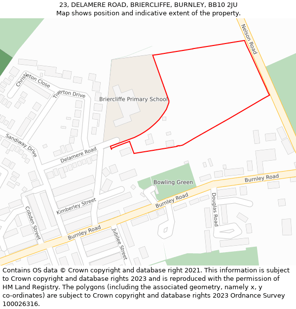 23, DELAMERE ROAD, BRIERCLIFFE, BURNLEY, BB10 2JU: Location map and indicative extent of plot