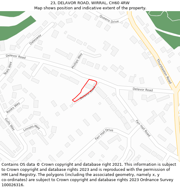 23, DELAVOR ROAD, WIRRAL, CH60 4RW: Location map and indicative extent of plot