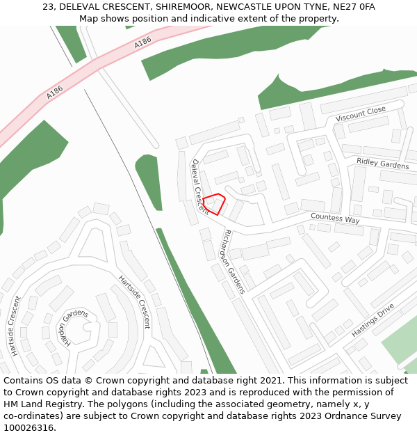 23, DELEVAL CRESCENT, SHIREMOOR, NEWCASTLE UPON TYNE, NE27 0FA: Location map and indicative extent of plot