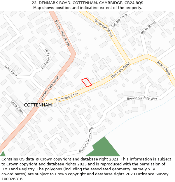 23, DENMARK ROAD, COTTENHAM, CAMBRIDGE, CB24 8QS: Location map and indicative extent of plot