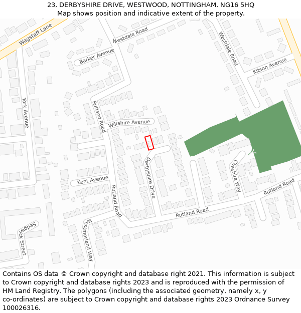 23, DERBYSHIRE DRIVE, WESTWOOD, NOTTINGHAM, NG16 5HQ: Location map and indicative extent of plot