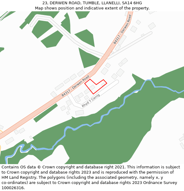 23, DERWEN ROAD, TUMBLE, LLANELLI, SA14 6HG: Location map and indicative extent of plot