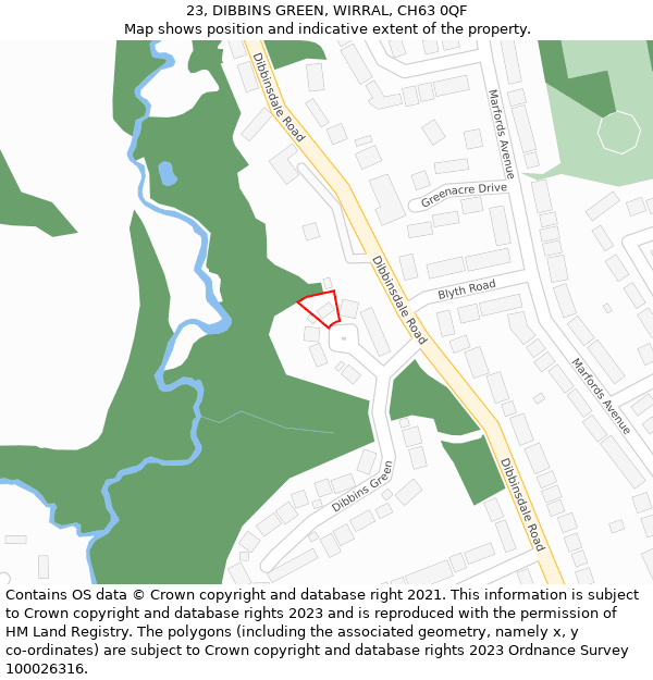 23, DIBBINS GREEN, WIRRAL, CH63 0QF: Location map and indicative extent of plot